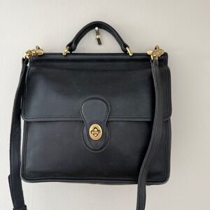 Vintage Coach Willis Black Leather Dowel Bag 9927 Crossbody Briefcase Handbag
